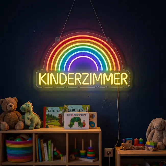 Neon LED Schild Kinderzimmer – leuchtender Regenbogen in bunten Farben im Kinderzimmer