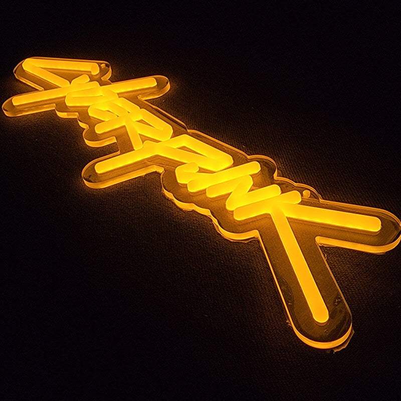 Cyberpunk Neon LED – Sci-Fi-Schriftzug als beleuchtete Wanddeko für Mancave