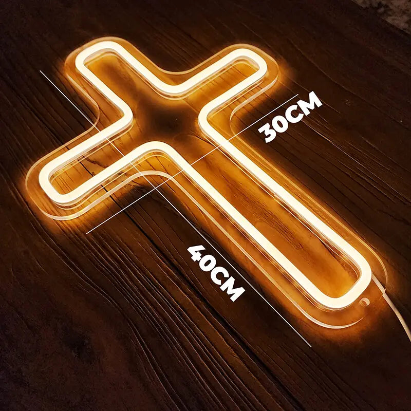 Heiliges Kreuz Neon LED Schild USB – Kinderzimmer und Taufe Geschenk Idee