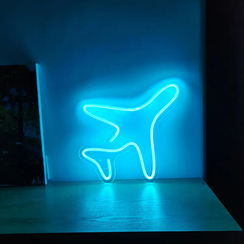 Flugzeug Neon LED Schild dimmbar 9 Stufen USB – Kinderzimmer Reise Deko
