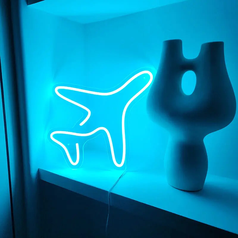 Flugzeug Neon LED Schild – Flughafen Lounge und Pilot Geschenk Deko