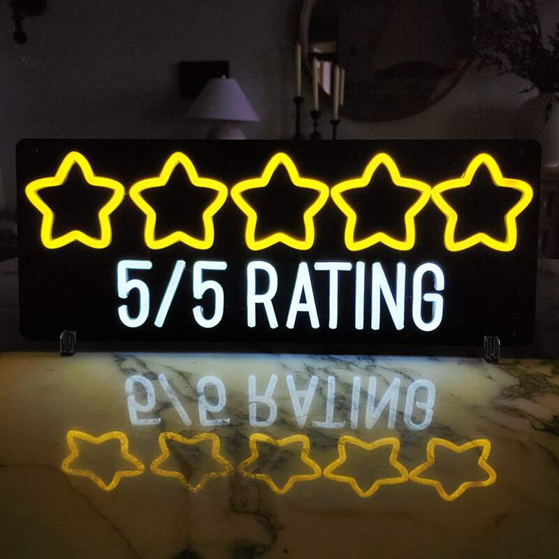 5 Star Rating Neon LED Schild USB – Fünf Sterne Bewertung als Business-Deko