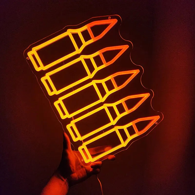 AK47 Patronen Neon LED Schild USB – Military Statement als Wanddeko für Männerhöhle