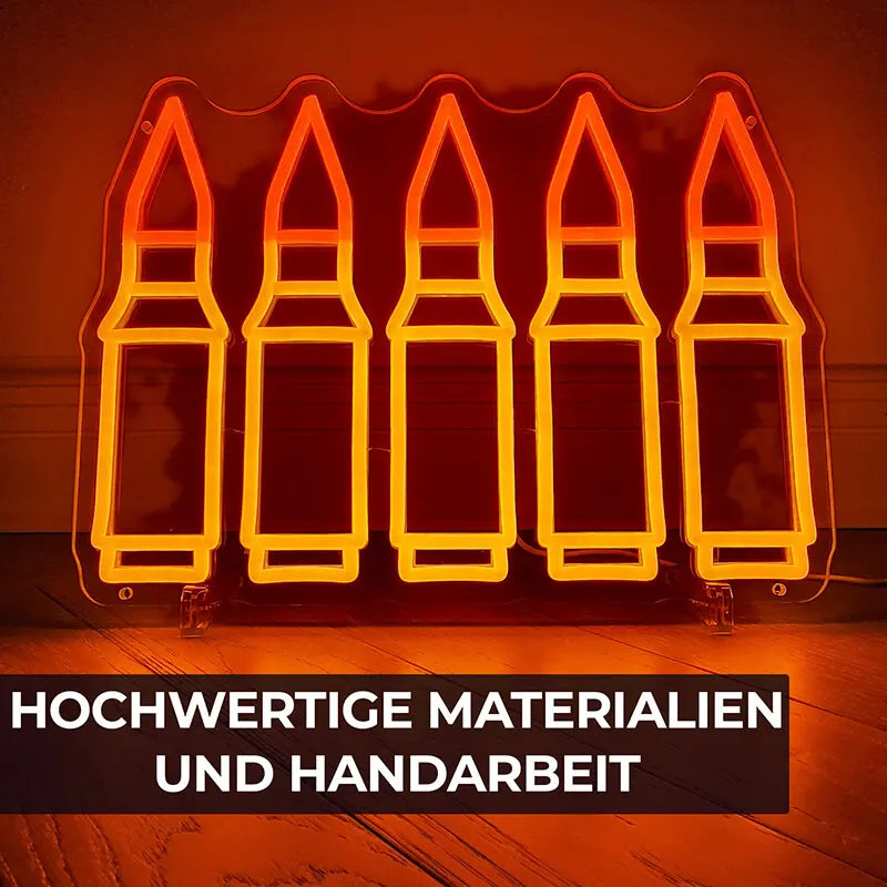 Patronen Munition Neon LED beleuchtet – AK47 Edition als handgefertigte Wanddeko