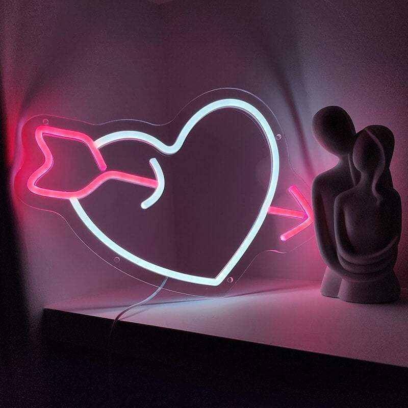 Herz mit Pfeil Neon LED Schild USB – Boudoir Foto Backdrop Beleuchtung