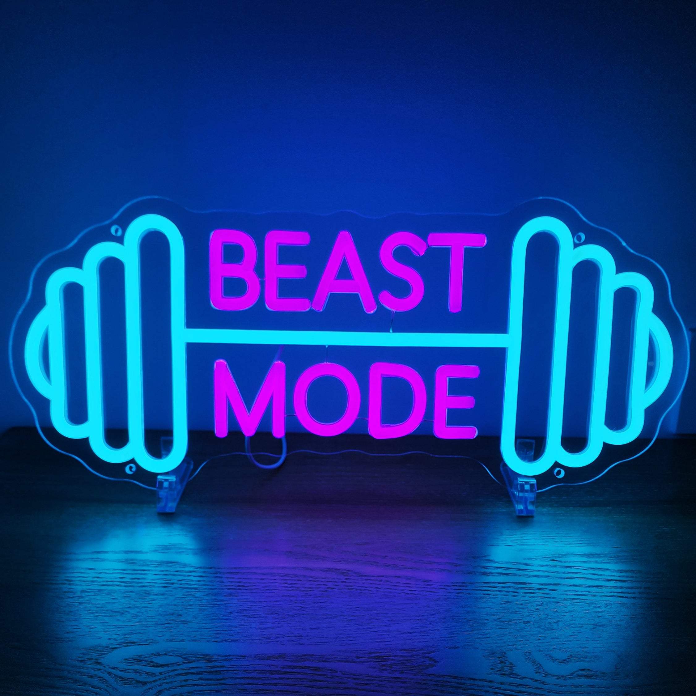 Fitness Neon LED Schild USB – Beast Mode Motto als Trainings-Deko