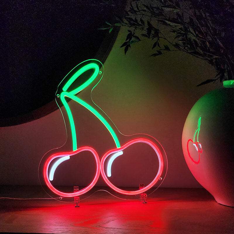Kirschen Neon LED Schild handgefertigt – Bäckerei und Konditorei Wanddeko