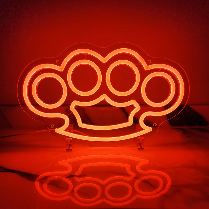 Schlagring Motiv Neon LED Schild USB – Statement Wanddeko fürs Mancave