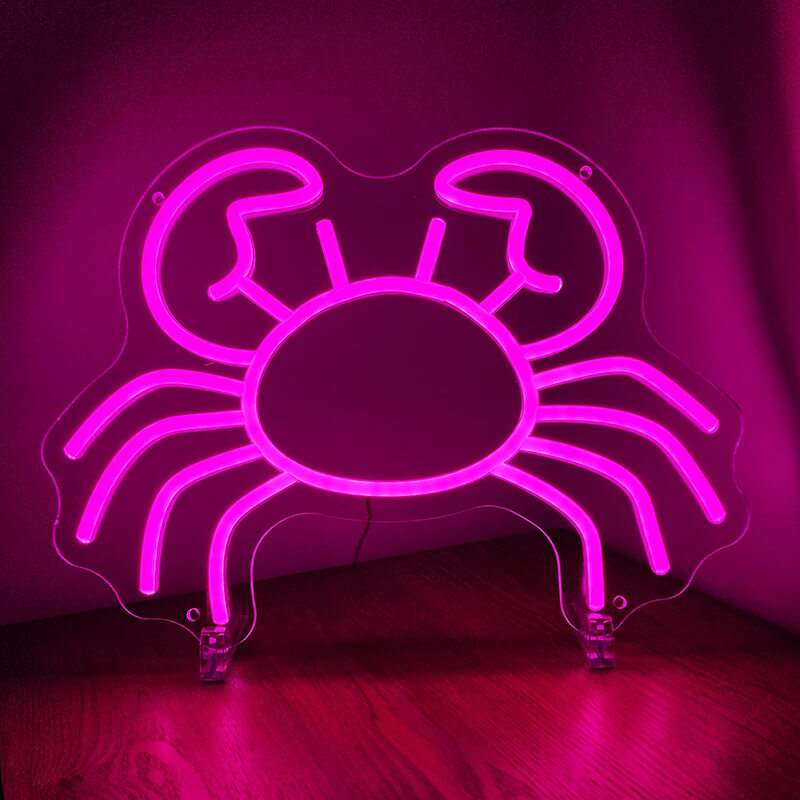 Pinke Krabbe Neonschild dimmbar 9 Stufen USB – handgefertigte maritime Deko