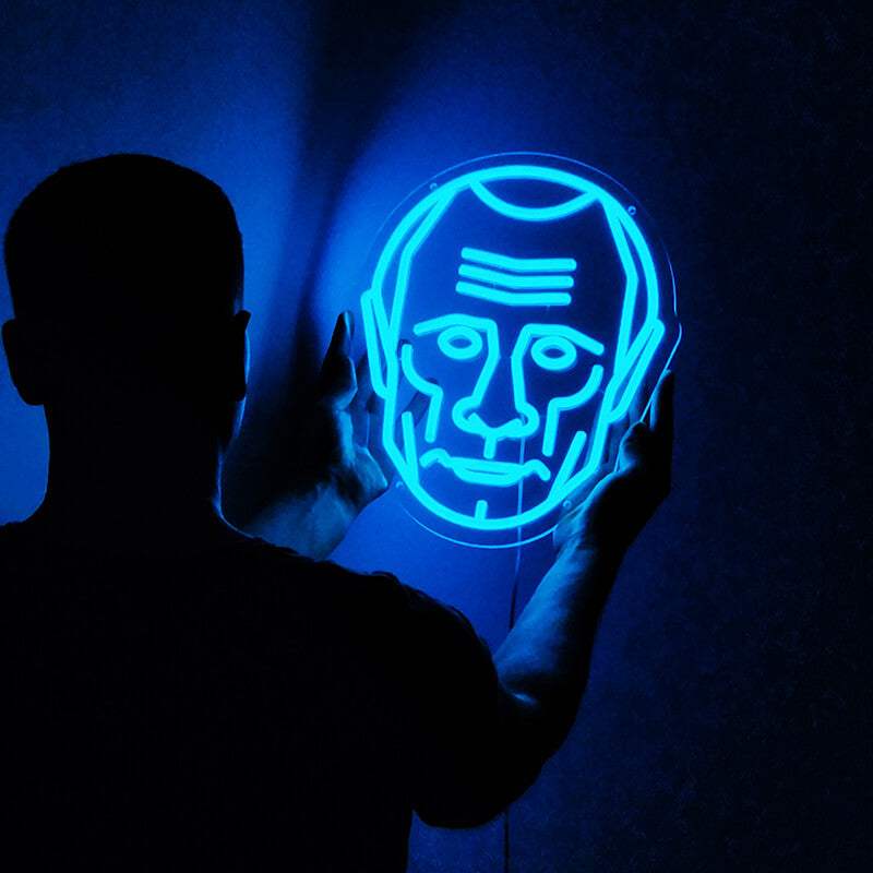 Putin Portrait Blau LED Leuchtschild beleuchtet – ironische Wanddeko für Bar
