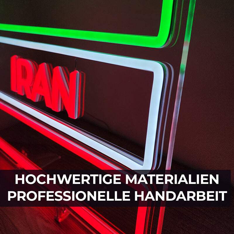 Iran Flagge Neon LED Schild handgefertigt – persisches Café Schaufenster Deko