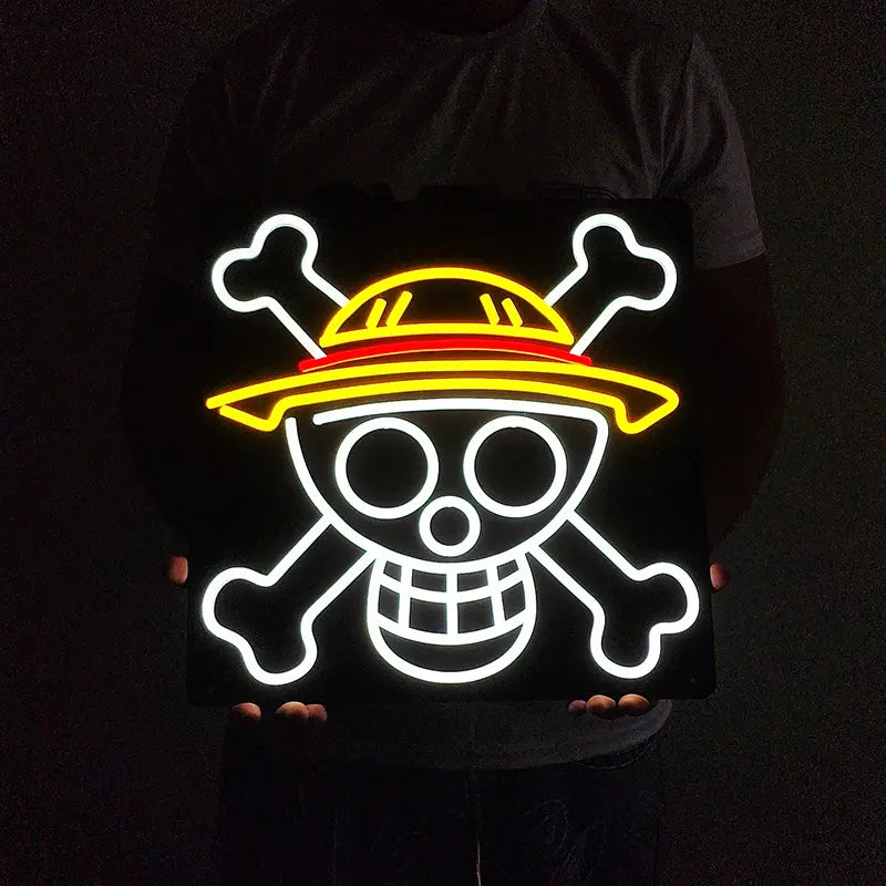 One Piece Black Flag LED Schild – handgefertigte Anime-Wanddeko fürs Mancave