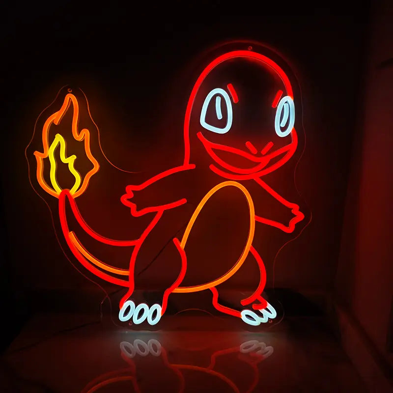 Glumanda LED Schild 6mm Acrylplatte – Feuer-Pokémon Wanddeko fürs Anime-Zimmer