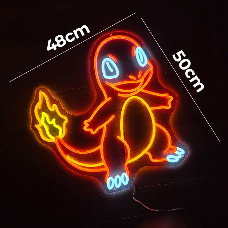 Glumanda Pokémon Neonschild dimmbar 10 Stufen 12V mit Fernbedienung – Feuer-Drache Deko
