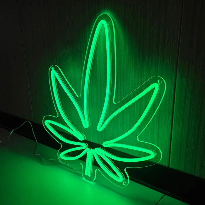 Hanfblatt Neon LED Schild – USB Leuchtschild | Statement Wanddeko
