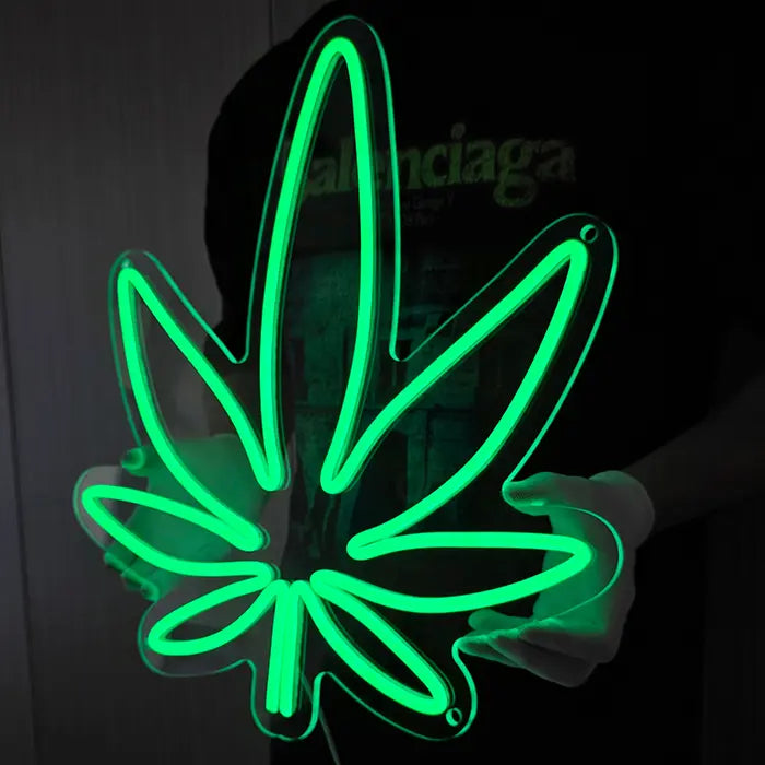 Hanfblatt Neon LED Schild – USB Leuchtschild | Statement Wanddeko