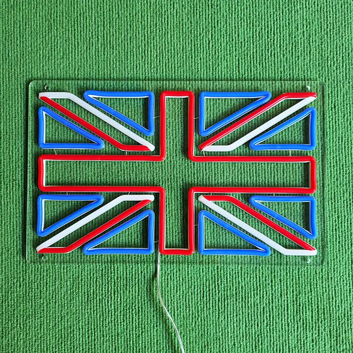 Union Jack Neon LED Schild – unbeleuchtet mit Anschlusskabel, Gesamtansicht von vorne