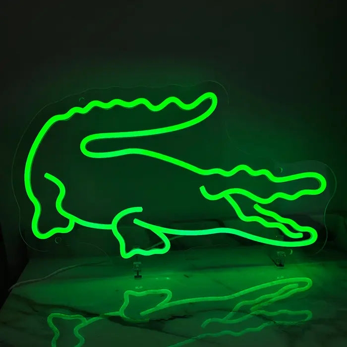 Krokodil Neon LED Schild – USB Leuchtschild | Reptilien Wanddeko