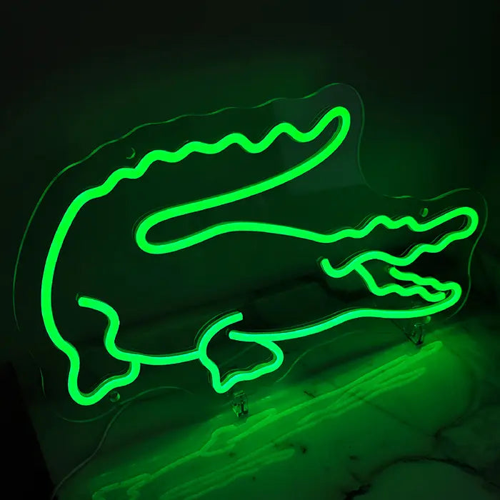 Krokodil Neon LED Schild – USB Leuchtschild | Reptilien Wanddeko