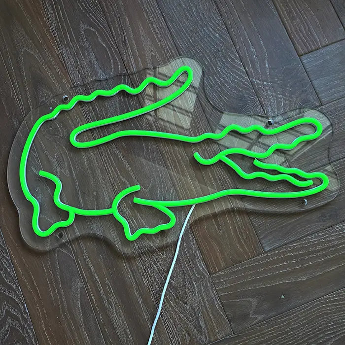 Krokodil Neon LED Schild – USB Leuchtschild | Reptilien Wanddeko