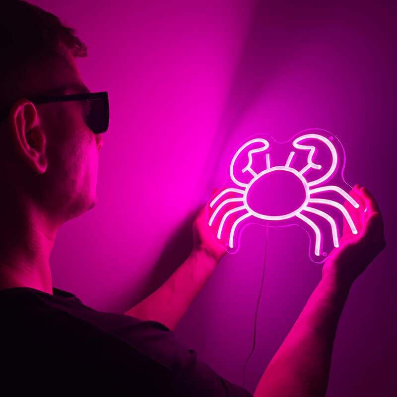 Pinke Krabbe LED Leuchtschild beleuchtet – Meerestier-Wanddeko in Pink