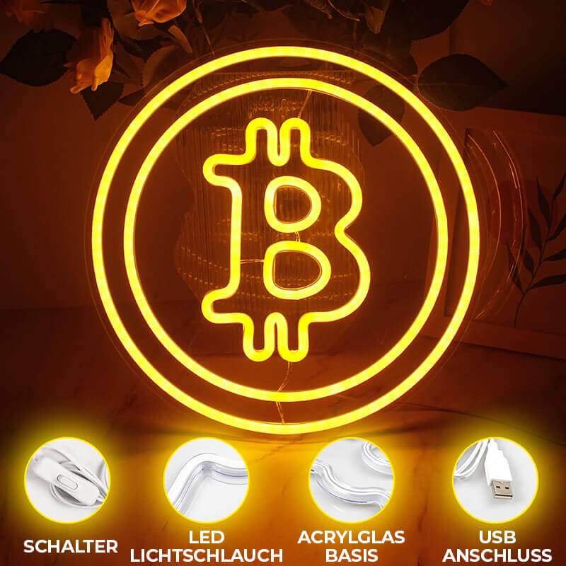 BTC Bitcoin Neon LED – Trader-Deko als handgefertigte Wanddeko fürs Mancave