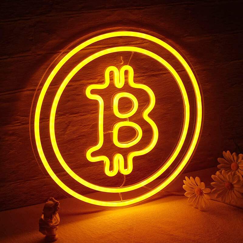 Crypto Neon LED Schild – Bitcoin-Symbol als USB-Leuchtschild fürs Büro