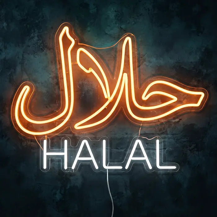 Halal Set Neon LED Schild – 9 Designs, USB oder 12V | Gastronomie Deko
