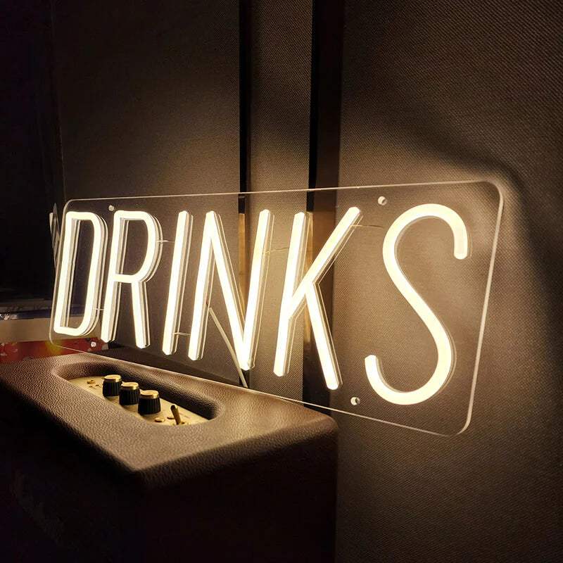 Drinks Neon LED Schild dimmbar 9 Stufen USB – Cocktailbar Beleuchtung