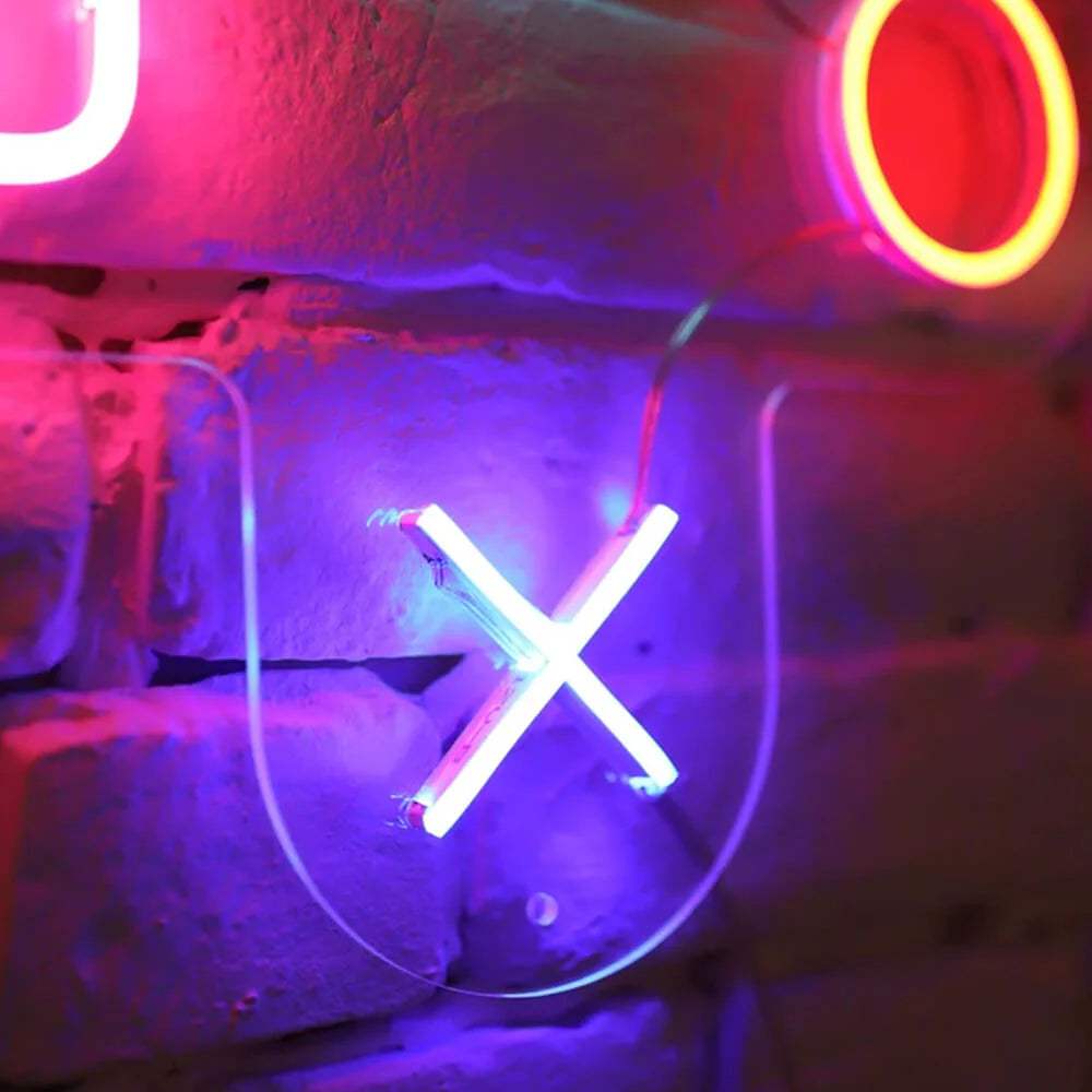 Controller Buttons Neon LED Schild beleuchtet – PS Symbole als USB-Leuchtschild fürs Gaming-Zimmer