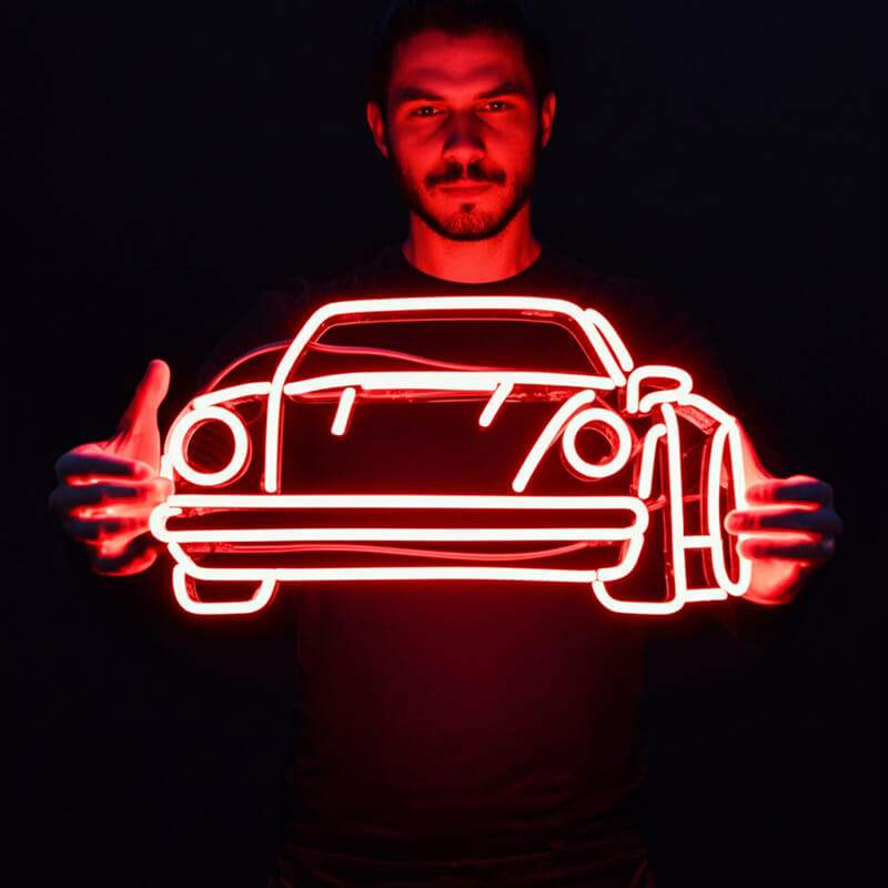 Roter Sportwagen XL LED Leuchtschild beleuchtet – Auto-Statement für Sammler