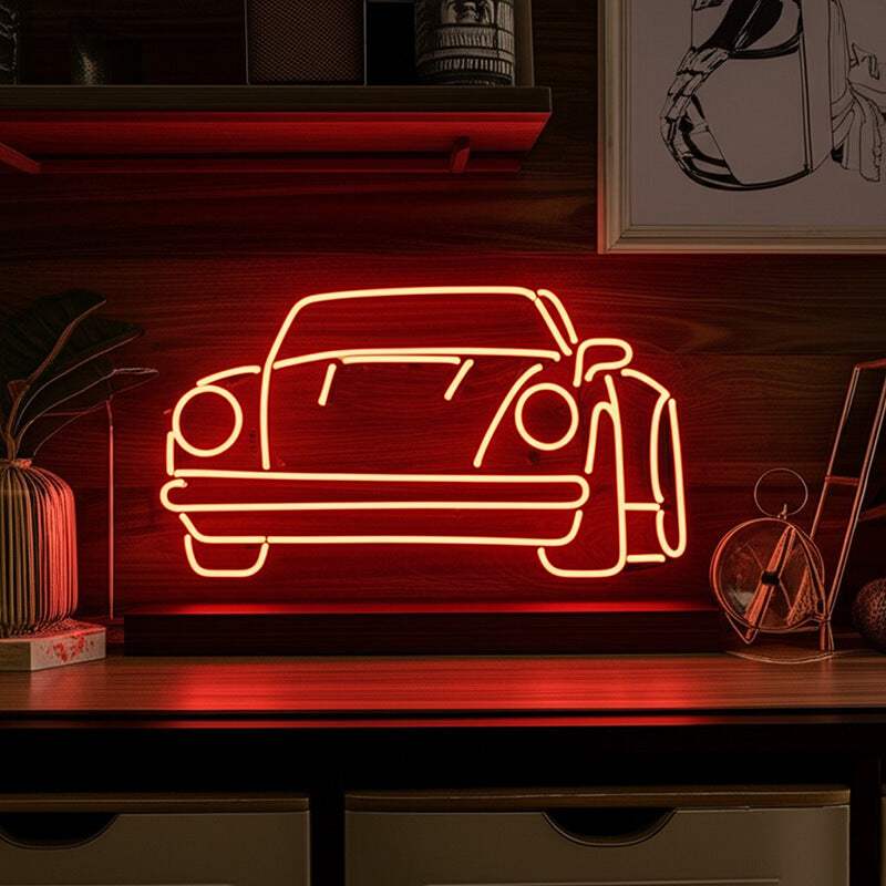 Roter Sportwagen Neonschild dimmbar 9 Stufen USB – handgefertigte Garagen Deko