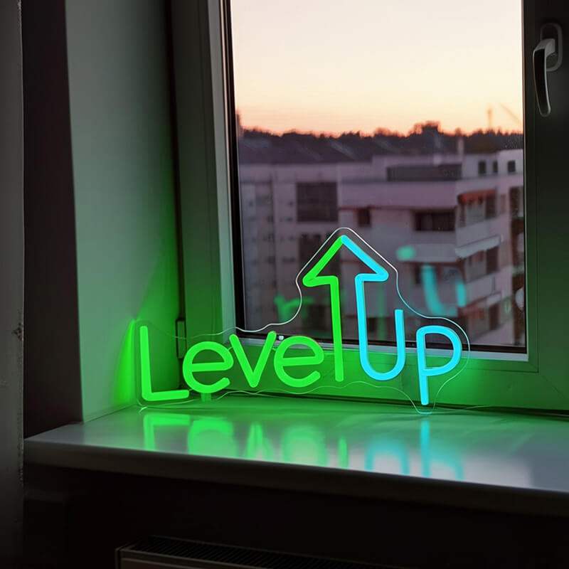 Level Up Neonschild dimmbar 9 Stufen USB – handgefertigtes Gaming Statement