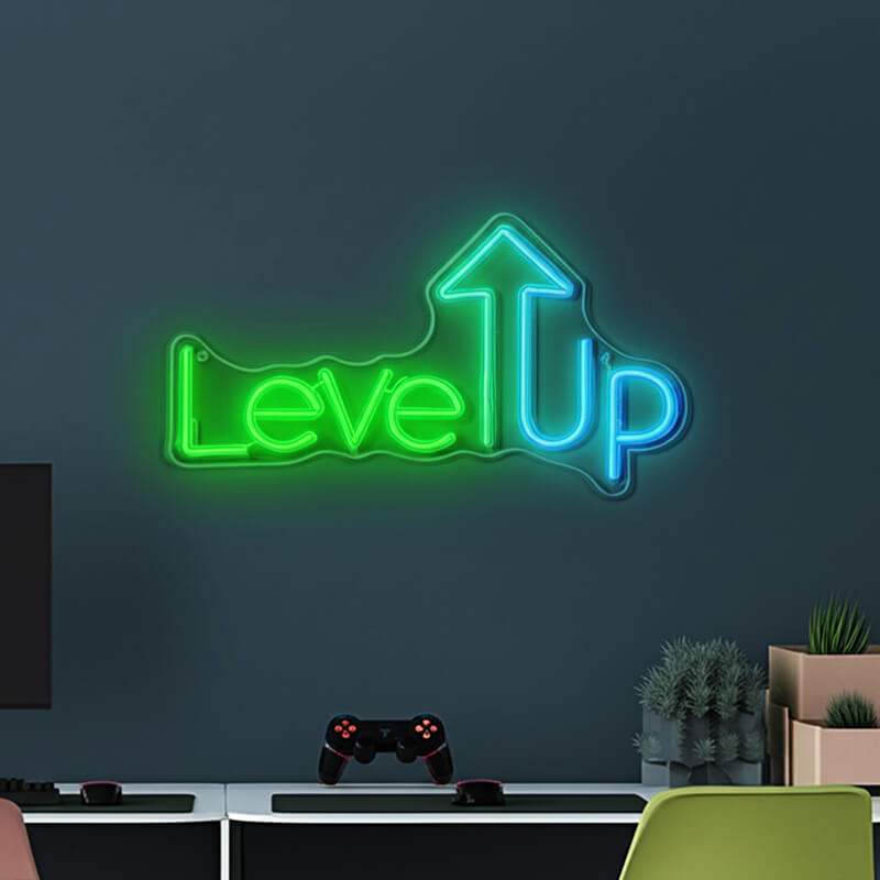 Level Up LED Schild 6mm Acrylplatte – Streamer Setup Beleuchtung