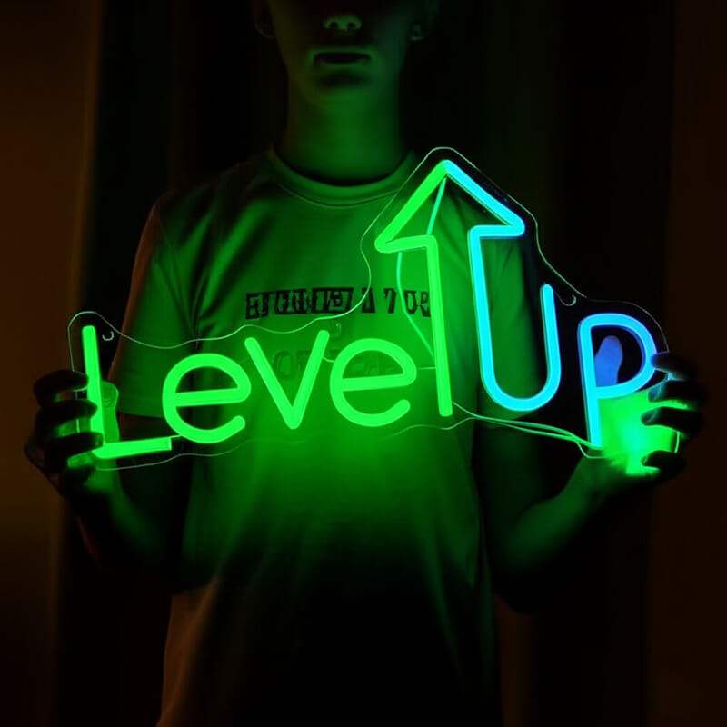 Level Up LED Leuchtschild beleuchtet – motivierende Wanddeko fürs Gaming-Zimmer