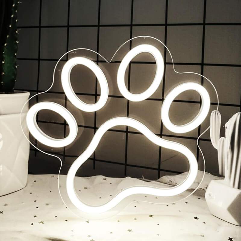 Hundepfote Neon LED Schild USB – Hund Fan Wanddeko für Wohnzimmer