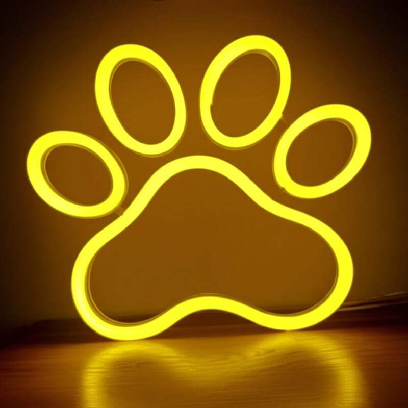 Hundepfote Neon LED Schild handgefertigt – Tierarzt und Hundetrainer Wanddeko