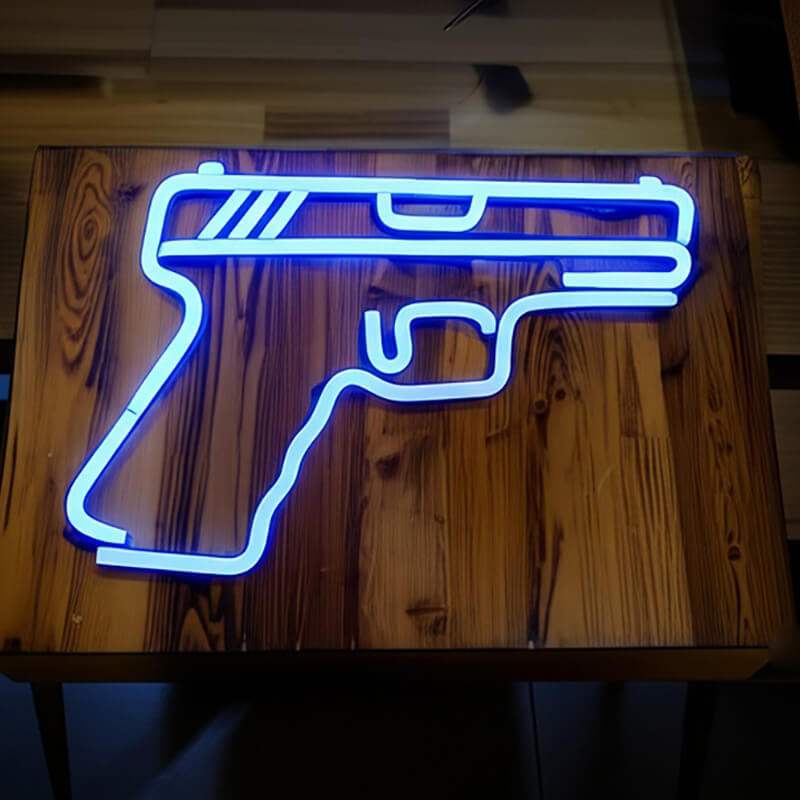 Blaue Pistole Neon Schild dimmbar – 9 Stufen USB auf 6mm Acrylplatte