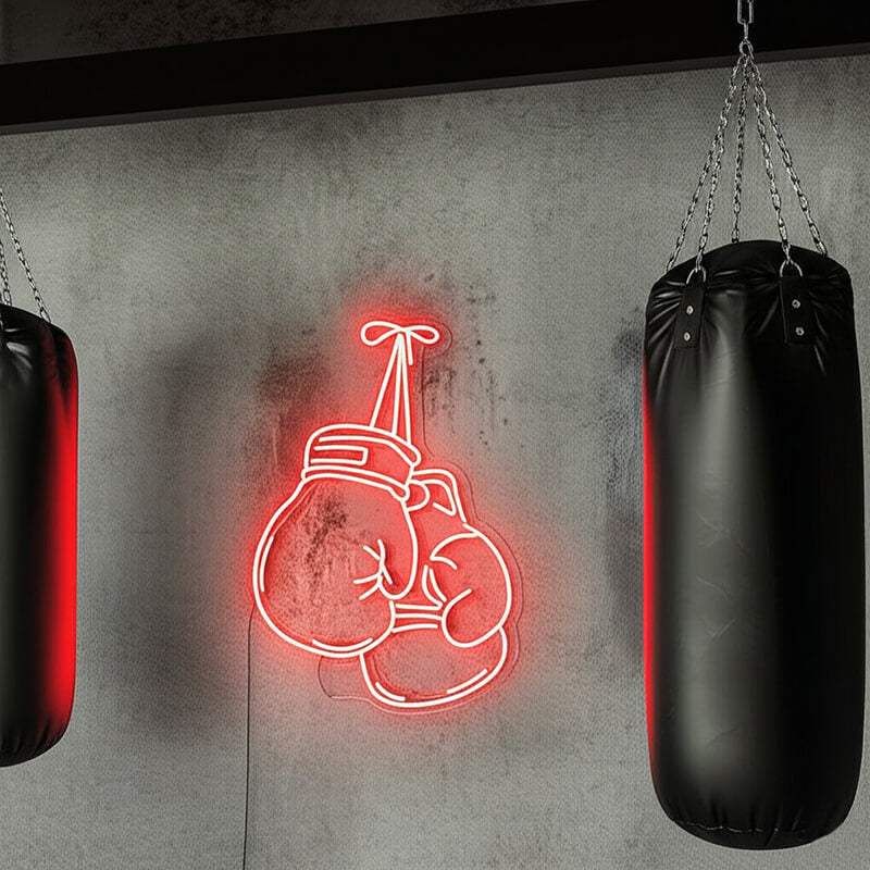 Boxhandschuhe Neon LED Schild beleuchtet – Boxing-Statement als 12V-Leuchtschild mit Fernbedienung