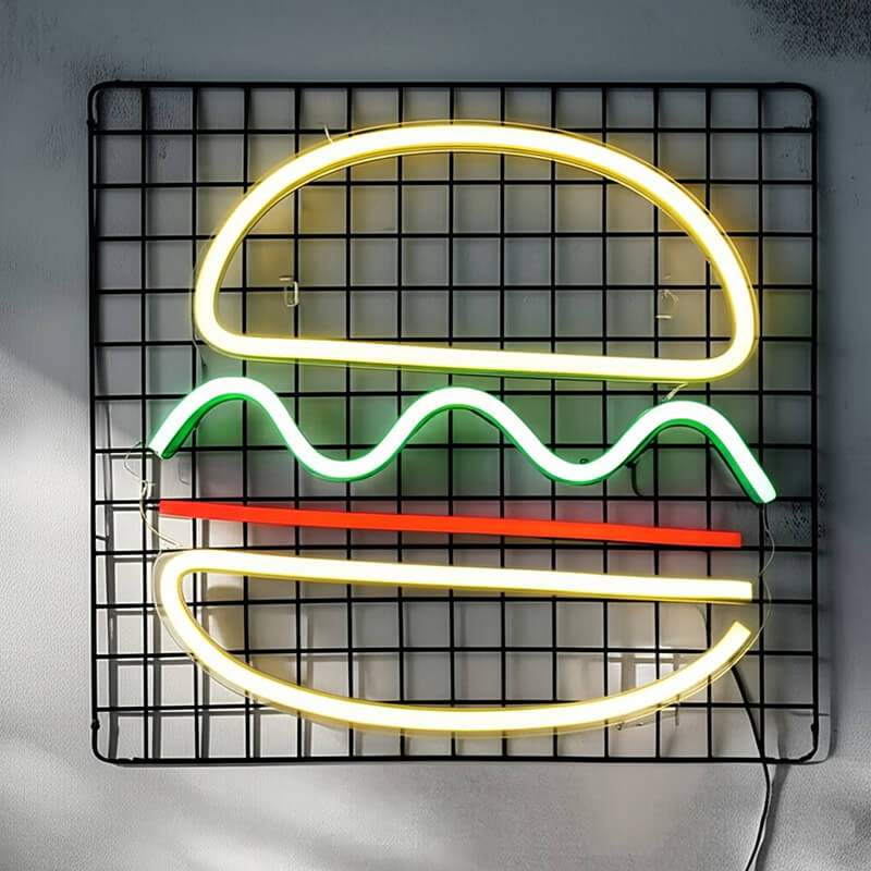 Mini Burger LED Leuchtschild beleuchtet – Wanddeko für Burger-Restaurant
