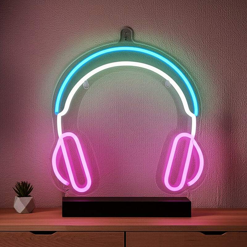 Kopfhörer Neon LED Schild USB – Podcast Studio und Radio Beleuchtung