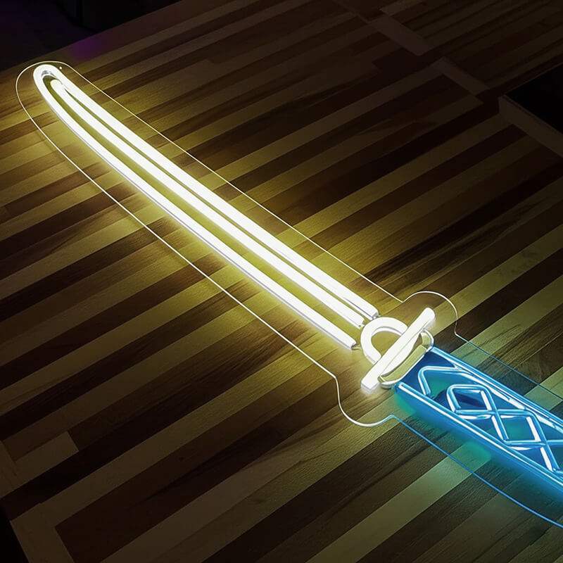 Samurai Schwert Neonschild dimmbar 9 Stufen USB – handgefertigte Anime Deko