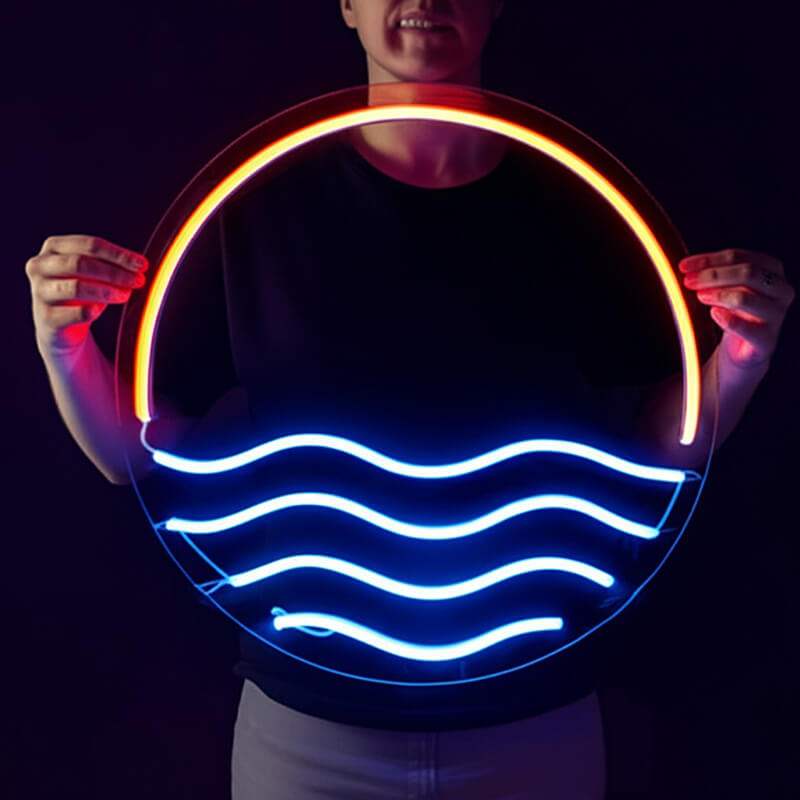 Lichtmeer XL LED Leuchtschild beleuchtet – Ozean-Welle als Wandbild