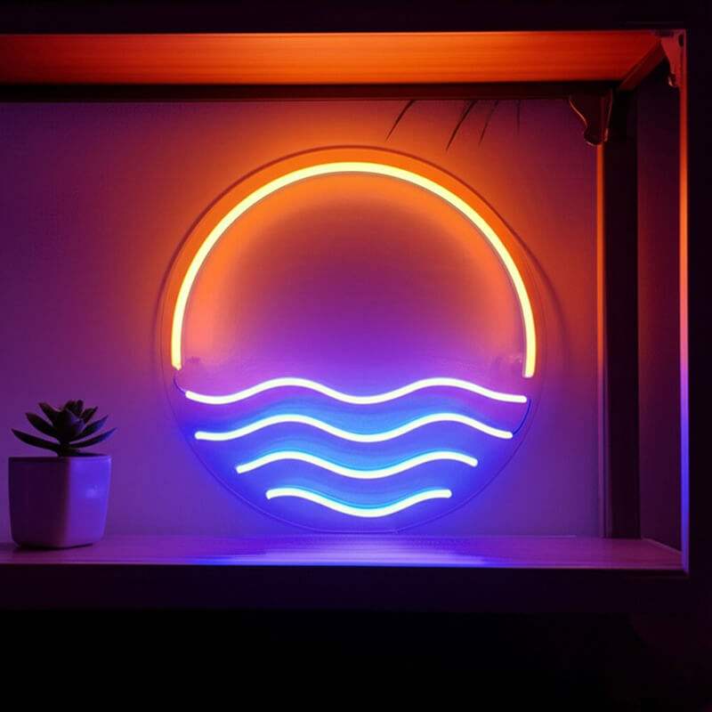 Lichtmeer LED Schild 6mm Acrylplatte – Sonnenuntergang am Meer als Wanddeko