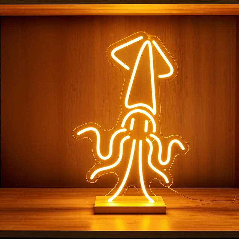 Goldener Tintenfisch Neon LED Schild dimmbar 9 Stufen USB – Sushi Bar Beleuchtung