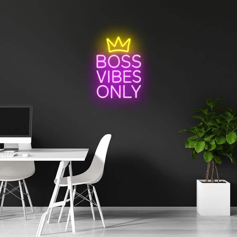 Boss Vibes Only LED Schild beleuchtet – Motto-Wanddeko für Mancave & Office