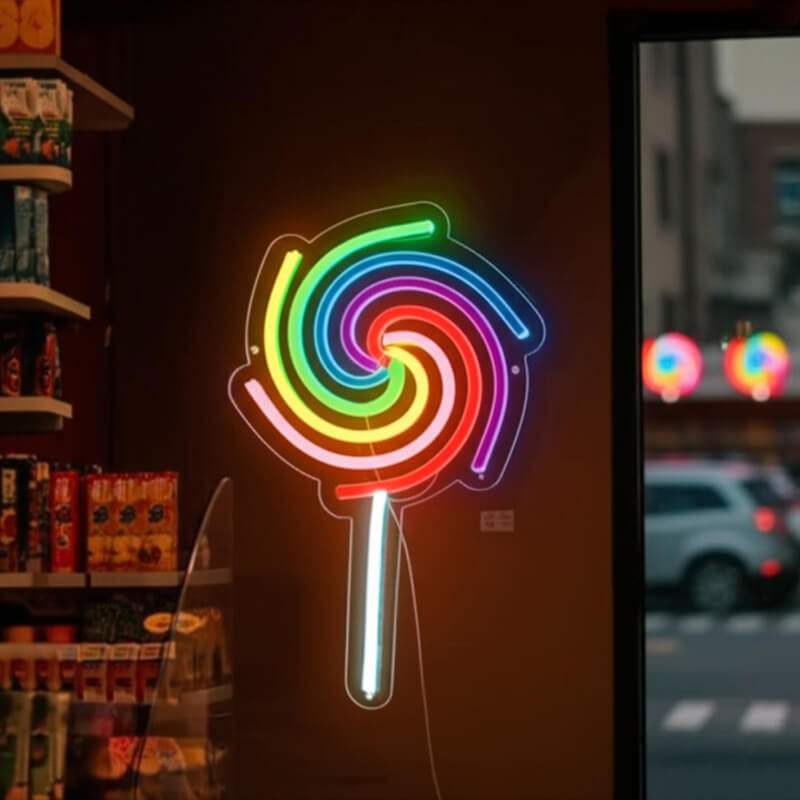 Lollypop LED Schild 6mm Acrylplatte – verspielte Süßigkeiten-Wanddeko