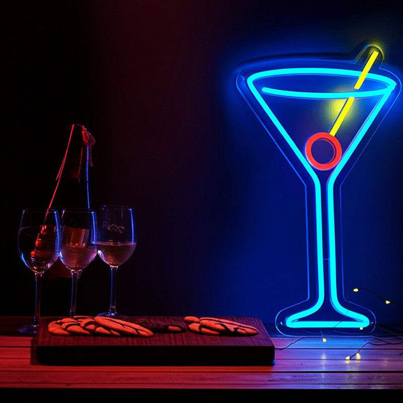 Cocktail mit Lolly Neon LED Schild – handgefertigte Bar-Wanddeko für die Heimbar