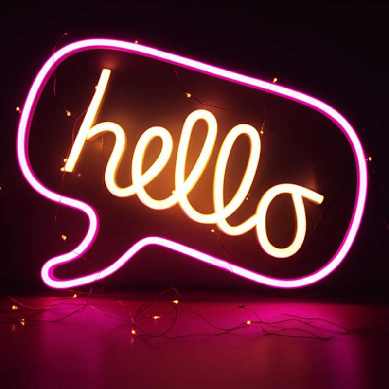 Hello Neon LED Schild auf 6mm Acrylplatte – Hotel Lobby Wanddeko