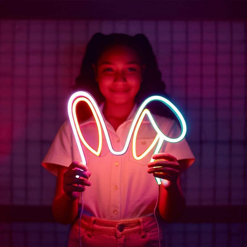 Hasenohren Neon LED Schild beleuchtet pink – Mädchenzimmer Deko
